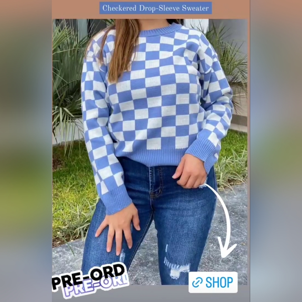 Nwt Checkered Drop-Sleeve Sweater one size
